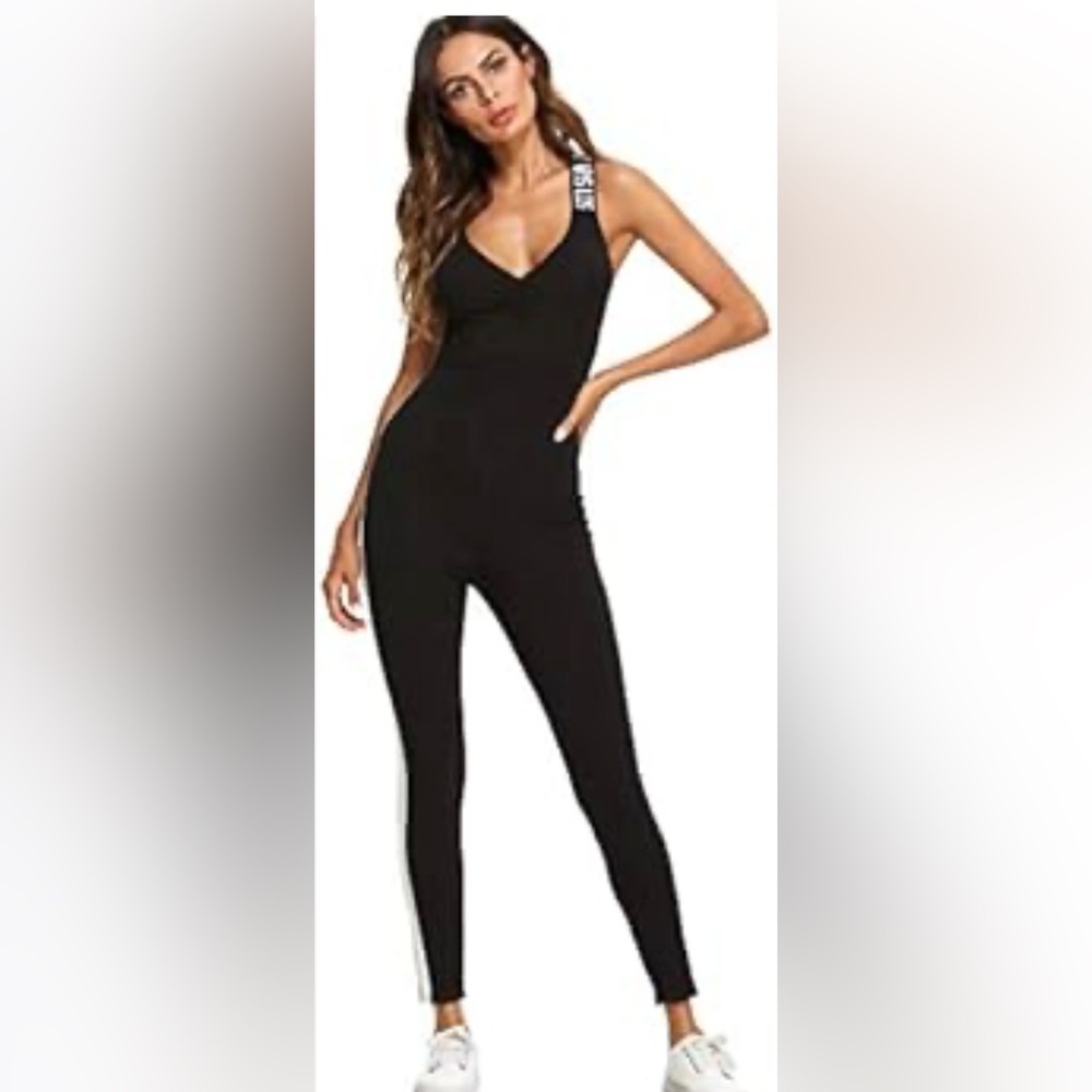SweatyRocks Women's Spaghetti Strap Criss Cross Back Bodycon Tank Jumpsuits Romp